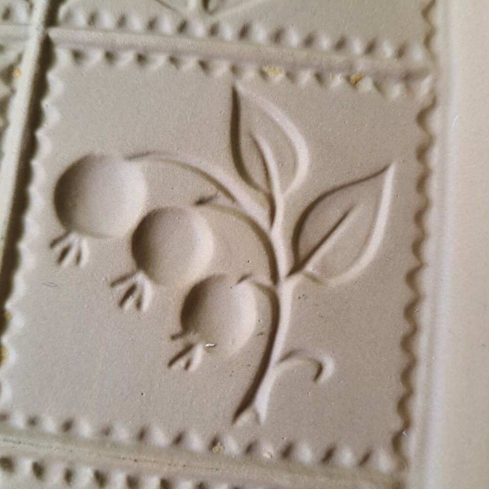 Brown Bag Cookie Art 1983 Hill Design Stoneware Mold 9 Florals Handles 8" Square - Picture 6 of 14